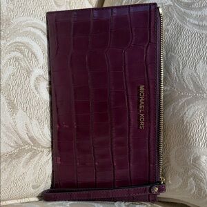 Michael Kors Plum Croc-Embossed Wristlet
